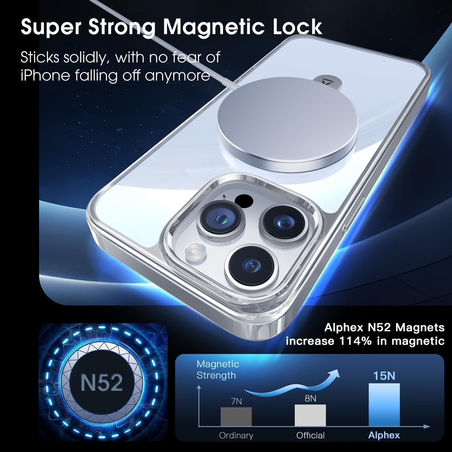 Alphex Titanium Stand for Magsafe Iphone 15 Pro Max Case, Polished Titanium Match for Iphone, 12FT Military Drop Protection, Shockproof Phone Ring Slim Cover 6.7 Inch, Silver Titanium  Alphex   