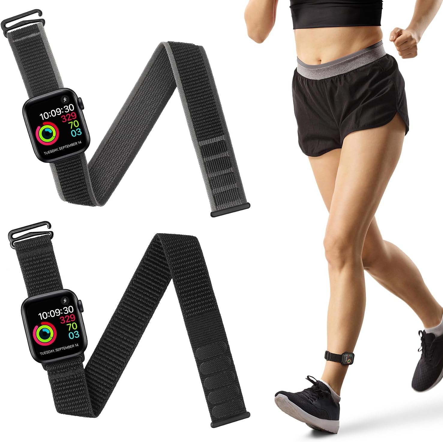 2 Pack Ankle Band Compatible with Apple Watch 49Mm 45Mm 44Mm 42Mm 41Mm 40Mm 38Mm, Lightweight and Breathable Nylon Armband for Women and Men, Sport Ankle Strap for Iwatch SE Ultra Series 9 8 7 6 5 4 3 2 1