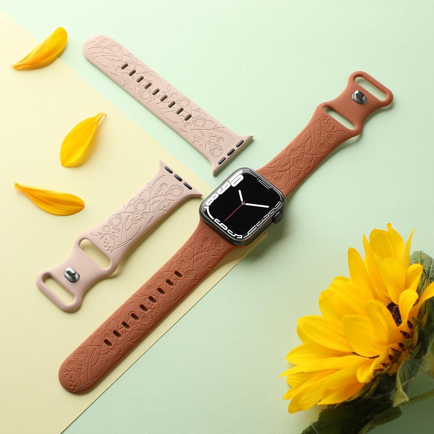2 Packs Cute Engraved Bands Compatible with Apple Watch Bands 38Mm 40Mm 41Mm 44Mm 45Mm 42Mm 49Mm, Women Designer Soft Silicone Replacement Strap for Iwatch Series SE 9 8 7 6 5 4 3 2 1 Ultra