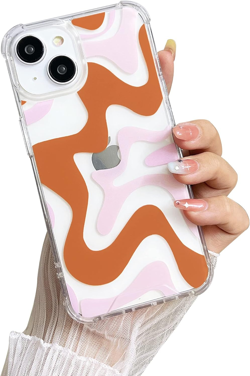 Ginkgonut Compatible with Iphone 14 Pro Case, Fashion Simple Cute Wavy Pattern Case for Women Girls Soft Tpu+Hard PC Protection Case for Iphone 14 Pro-Blue  Ginkgonut Brown Iphone 15 