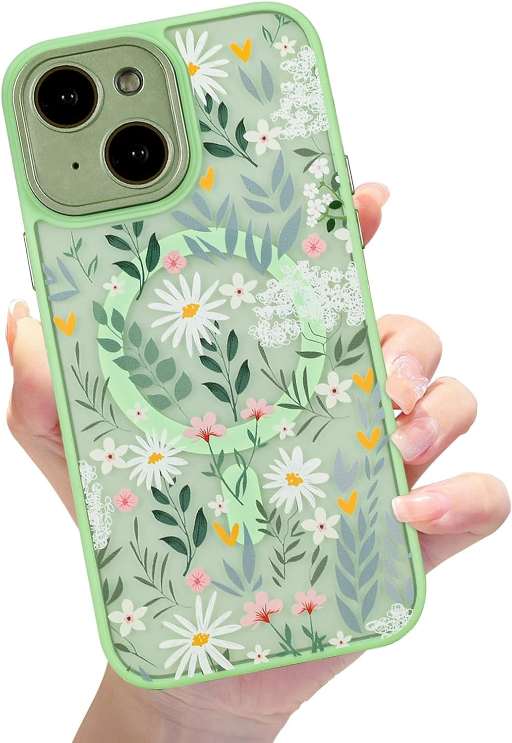 Eiyikof Compatible with Iphone 15 Pro Magnetic Matte Translucent Case [Luxury Shockproof Magsafe Case] [Cute Flower Pattern Hard Back Cover] Iphone 15 Pro Case for Women Girls-Purple Floral  Eiyikof Mint Green Iphone 13 