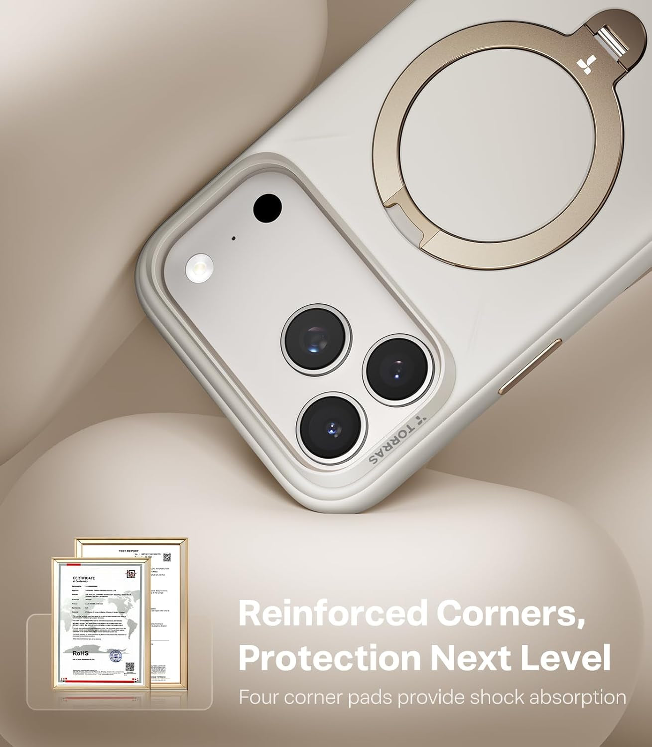 TORRAS Ostand Q3 Silicone for Iphone 17 Pro Max Case, Fit for Magsafe, 360 Spin Stand, Soft Liquid Silicone Cozy Grip, Camera Control, Protective Case for Iphone 17 Pro Max for Women, Ivory Gold