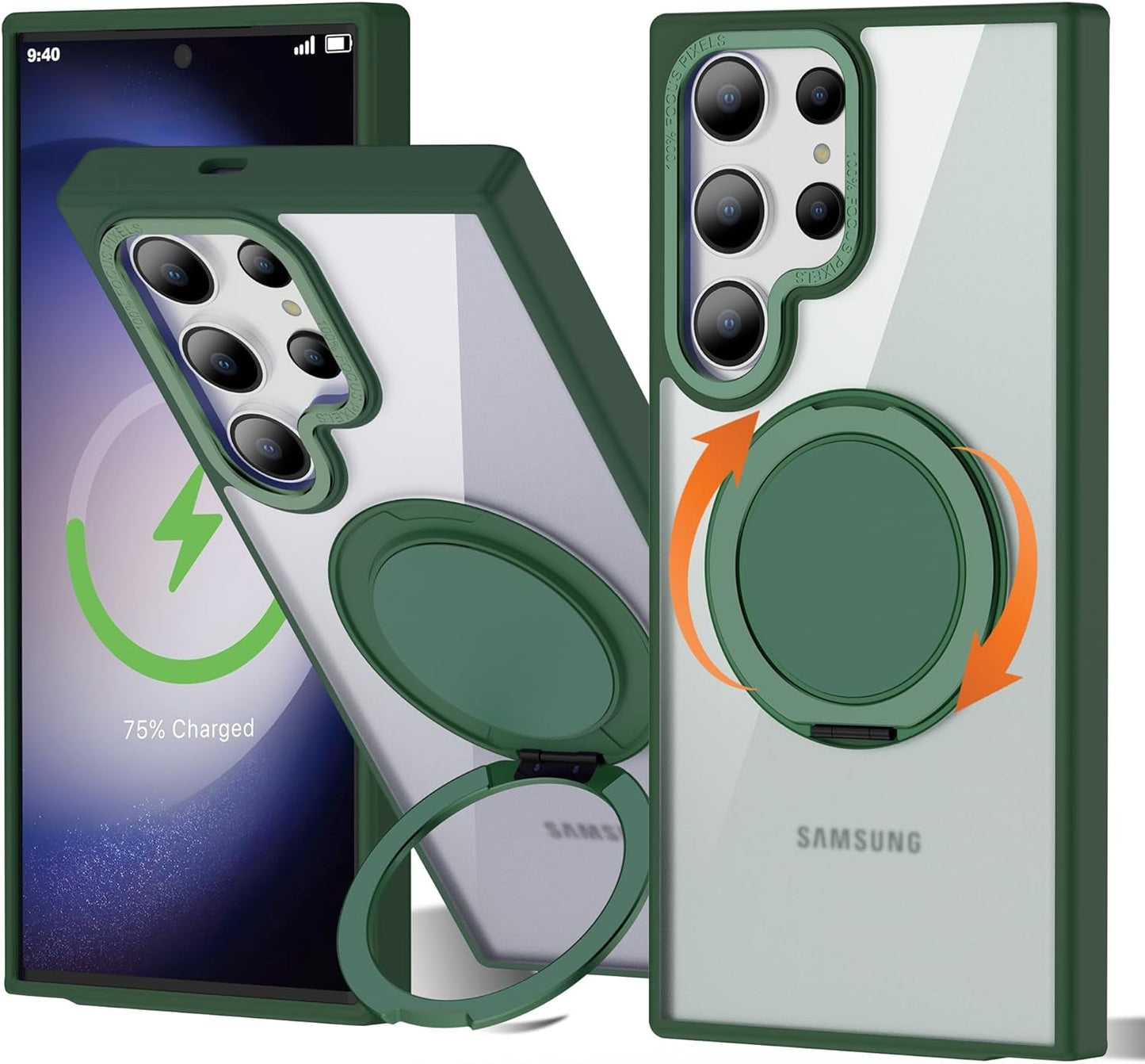 For Samsung Galaxy S24 plus Case with 360° Rotatable Magnetic Ring Stand [Compatible Magsafe] [Military Grade Tested] Translucent Matte Galaxy S24 plus Phone Case for Women Men 6.7'', Blue