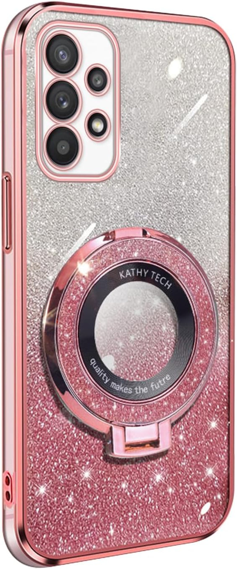 For Samsung Galaxy A53 Case, A53 5G Case Soft Tpu Luxury Plating Cute Bling Clear for Women Magnetic Shockproof with Ring Kickstand [Glitter Card & Wrist Strap] Protection Cover for A53 (Glitter Pink)