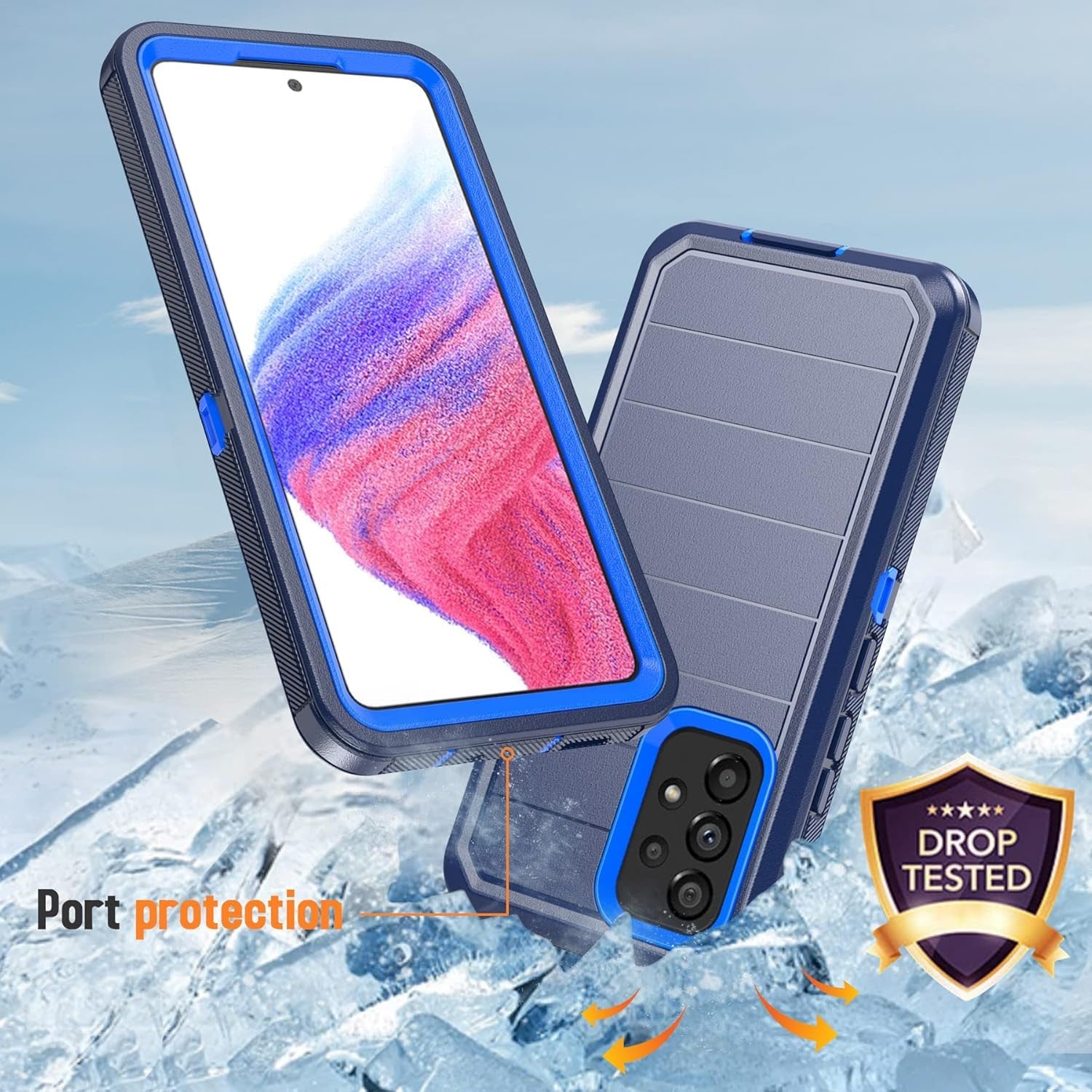 Designed for Samsung Galaxy A53 5G Case with Belt Clip & Kickstand, Full-Body Triple Layers Rugged Case with Screen Protector for Samsung Galaxy A53 5G 6.5 Inch Phone (Navy+Blue)