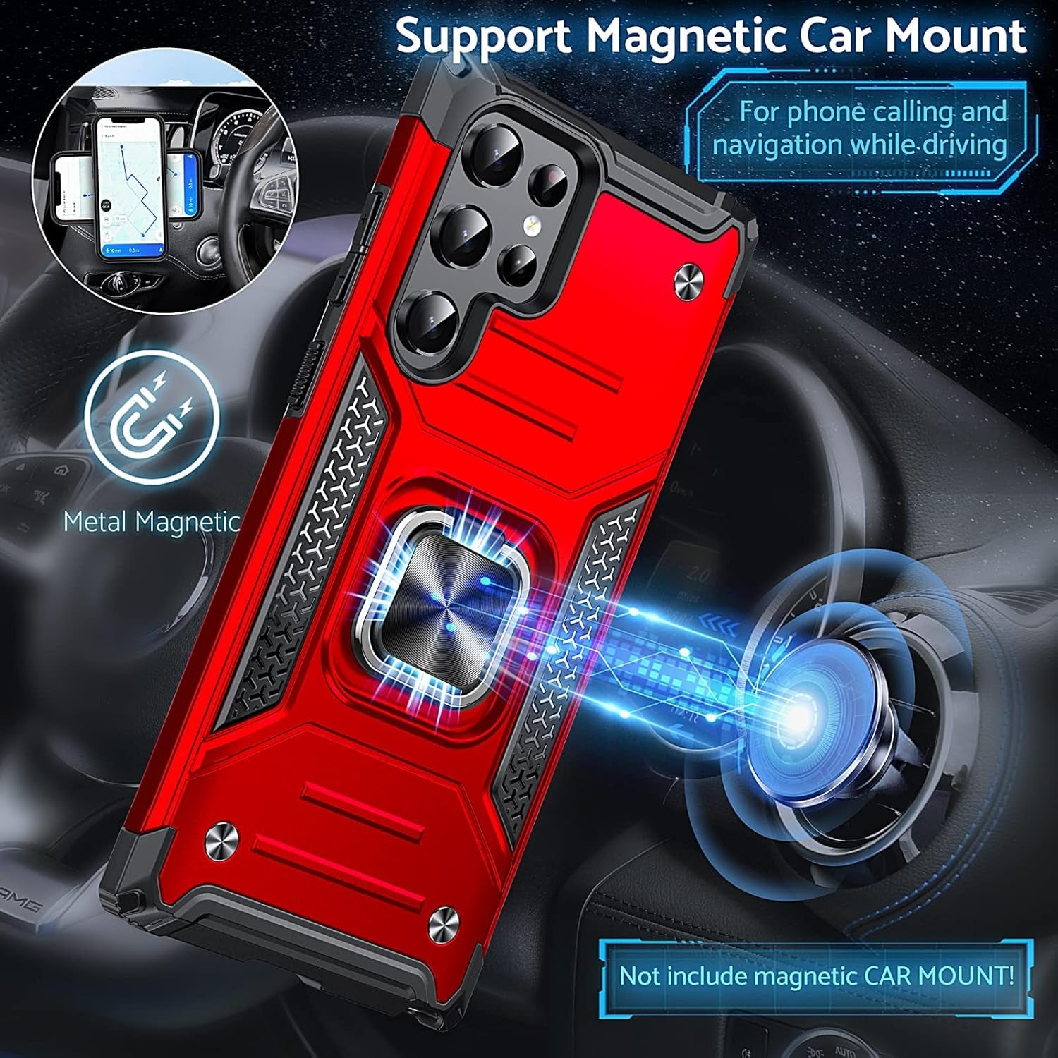 Anqrp Galaxy S22 Ultra Case, Military Grade Protective Phone Case Cover with Rotatable Metal Ring Kickstand [Support Magnet Mount] Compatible with Samsung Galaxy S22 Ultra, Lucky Red