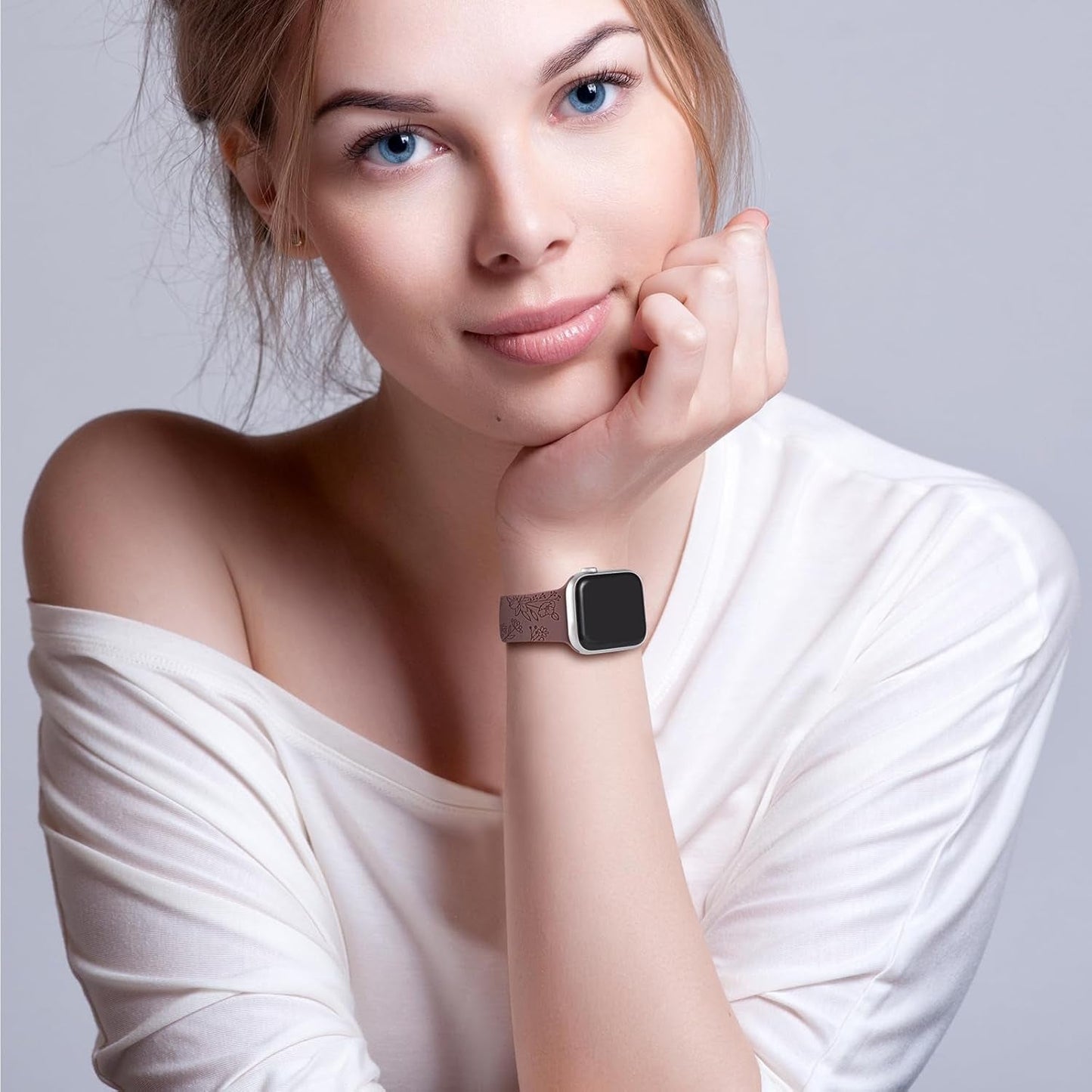 6 Pack Floral Engraved Compatible for Apple Watch Band 38Mm 40Mm 41Mm 42Mm 44Mm 45Mm 49Mm Women, Soft Silicone Cute Flower Sport Strap for Iwatch Bands Series 9 8 7 SE 6 5 4 3 2 1 Ultra