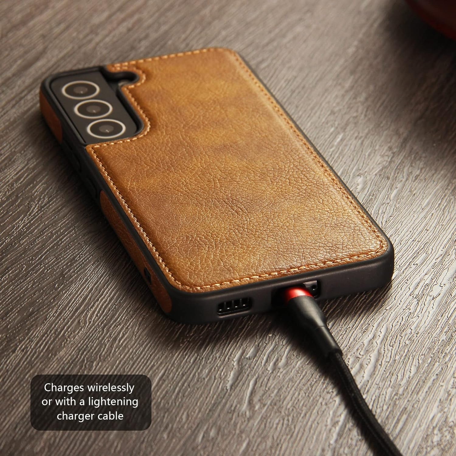 Design Compatible with Samsung Galaxy S22 5G Case Luxury Leather Business Slim Non-Slip Soft Grip Shockproof Protective Cover 2022 6.06 Inch (Brown)