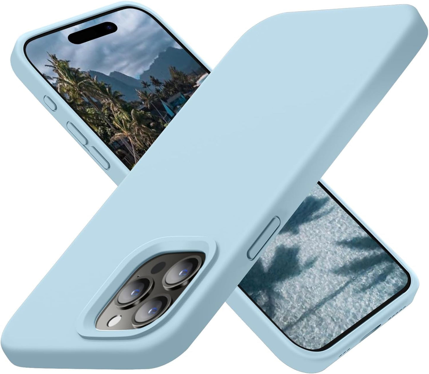 Cordking Designed for Iphone 15 Pro Case, Silicone Ultra Slim Shockproof Protective Phone Case with [Soft Anti-Scratch Microfiber Lining], 6.1 Inch, Alpine Green  Cordking Sky Blue  