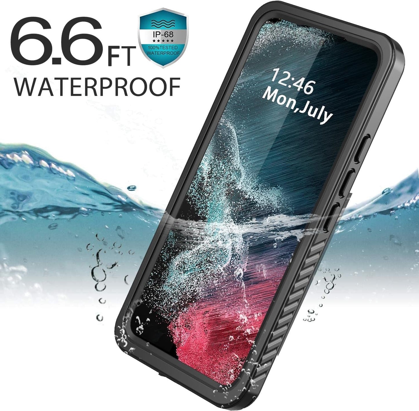 For Samsung Galaxy S22 plus Case Waterproof Built-In Screen Protector [Full Body Shockproof][12 FT Military Shockproof] Dustproof Underwater Phone Case for Galaxy S22 plus 5G 6.6''(Black)