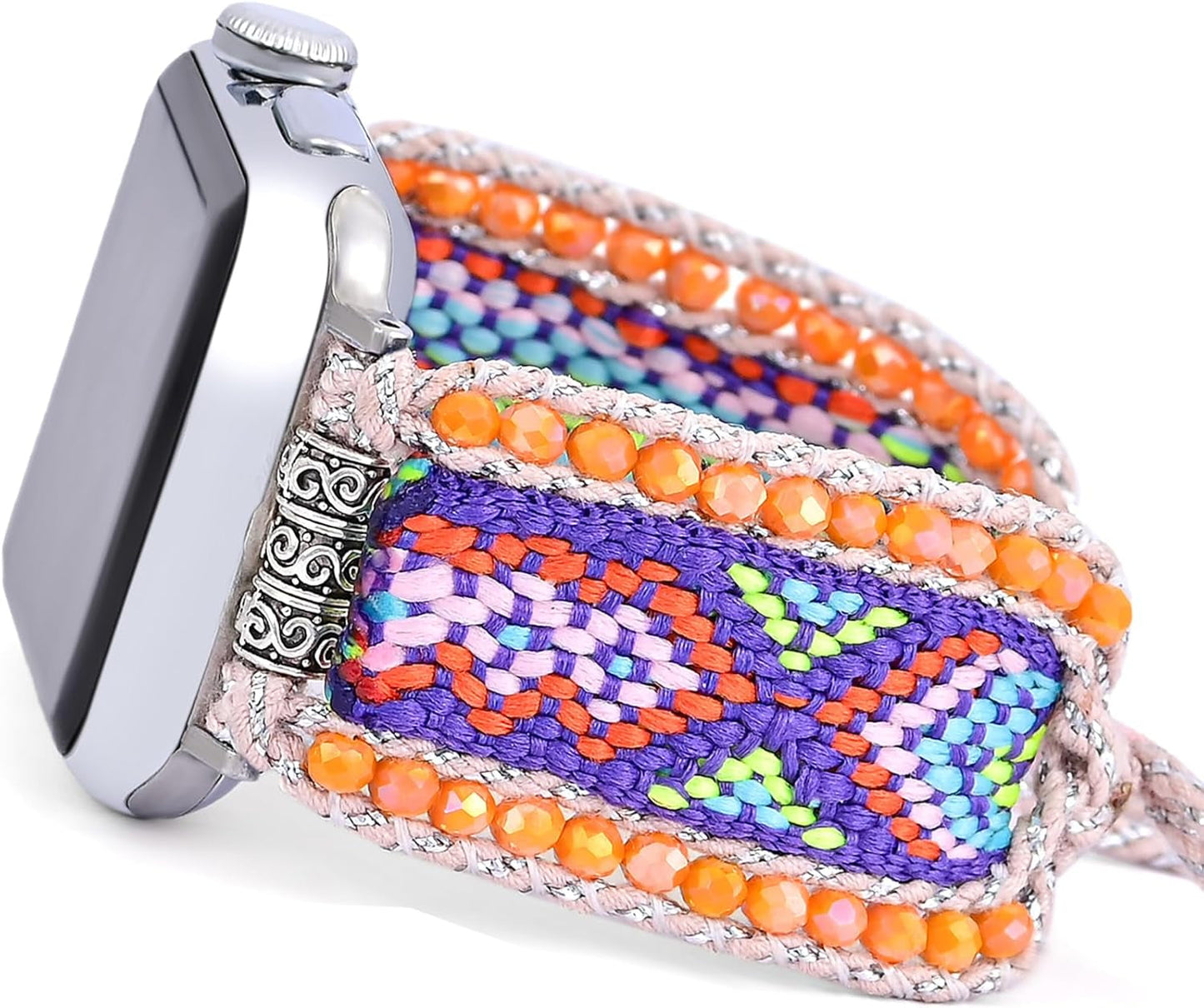 Fancy Woven Braided Nylon Band Compatible with Apple Watch Bands 40Mm 41Mm 38Mm, Retro Boho Friendship Bracelet Handmade Bohemian Beaded Adjustable Dressy Strap Wristbands for Iwatch Bands Series 9/8/7/6 5/4/3/2/SE