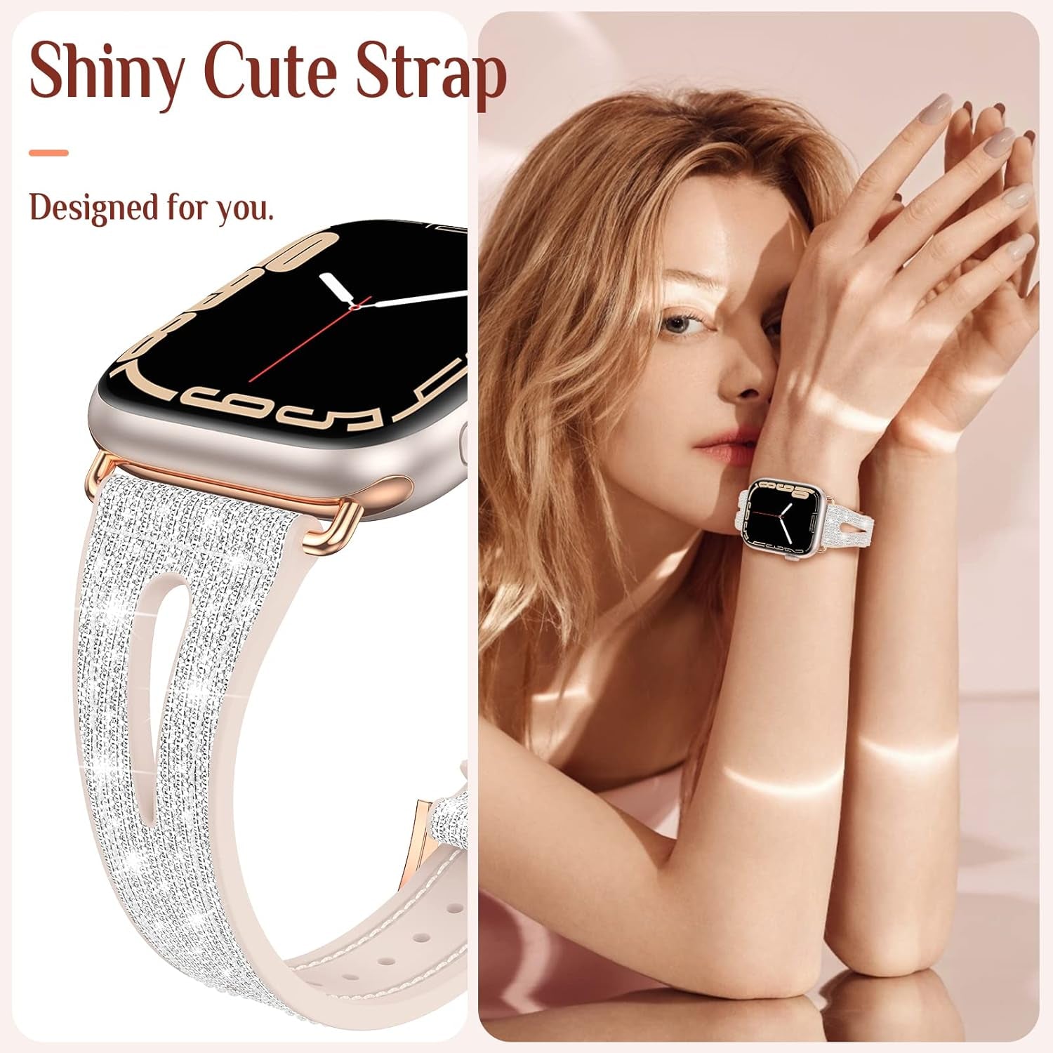 Goton Bling Silicone Band for Apple Watch Bands 49Mm 45Mm 44Mm 42Mm 41Mm 40Mm 38Mm Ultra Ultra2 Series 9 8 7 6 5 4 3 2 1 SE Women, Glitter Strap Accessories Designed for Iwatch All Series