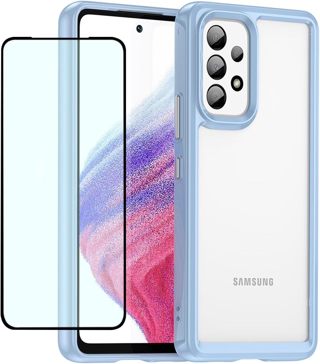 Clear Case for Galaxy A53 Case, Samsung A53 SM-A536U Case with Screen Protector, Anti-Scratch Shockproof Clear Hard PC+ TPU Bumper Protective Cover Case for Samsung Galaxy A53 5G Crystal Clear