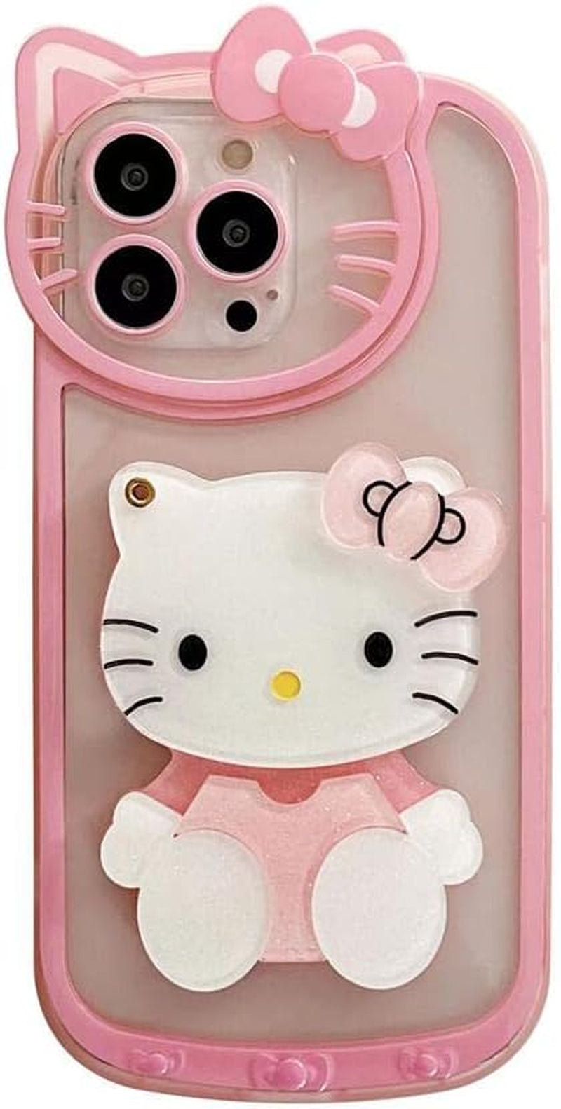 Olntun for Iphone 15 Pro Max Cute Cartoon Cat Case,3D Bow Kawaii Face Makeup Mirror Women Girls Kids Soft TPU Clear Protective Phone Cover Pink  Olntun Pink For Iphone 15 Pro Max 6.7Inch 