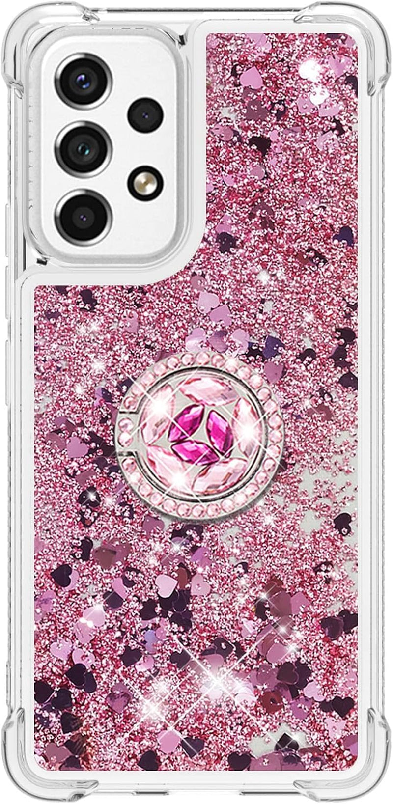 Ccsmall for Samsung Galaxy A53 5G Glitter Case with Ring Holder, Bling Sparkle Floating Liquid Soft TPU Cushion Fashion Girly Women Girls Clear Case Cover for Samsung Galaxy A53 5G LSZ Rose Gold