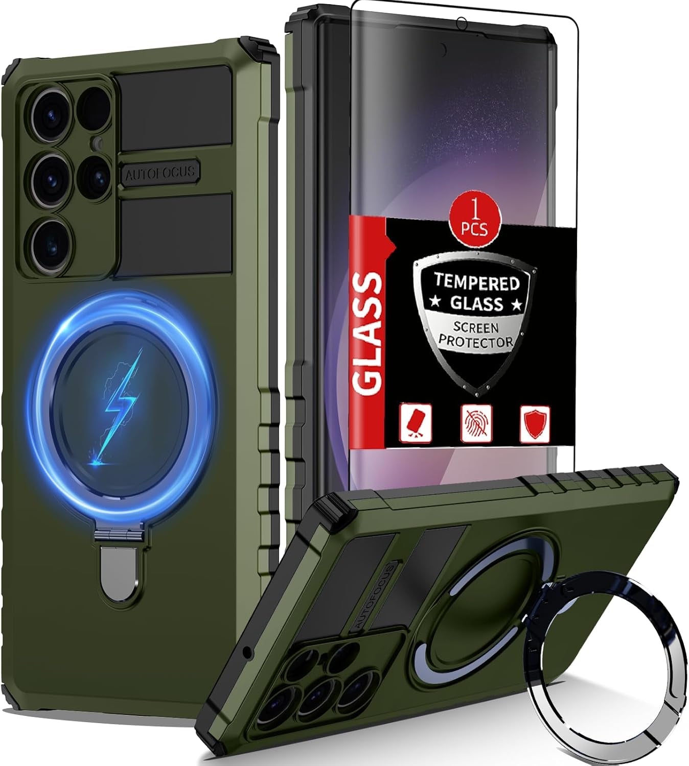 For Samsung Galaxy S22 Ultra Case Compatible with Magsafe Wireless Charging Magnetic Galaxy S22 Ultra Case with Screen Protector, Galaxy S22 Ultra Case with Stand Shockproof Protection Black