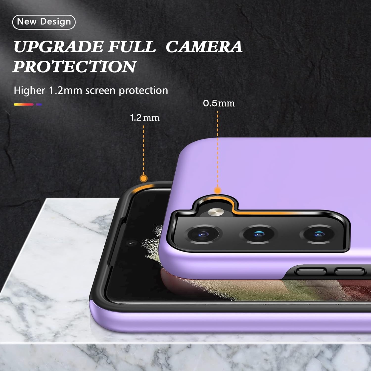 For Samsung Galaxy S22 Case, S22 Case with Self Healing Flexible TPU Screen Protector [2 Pack],Military Grade Double Shockproof Invisible Kickstand Case for Galaxy S22 (Purple)