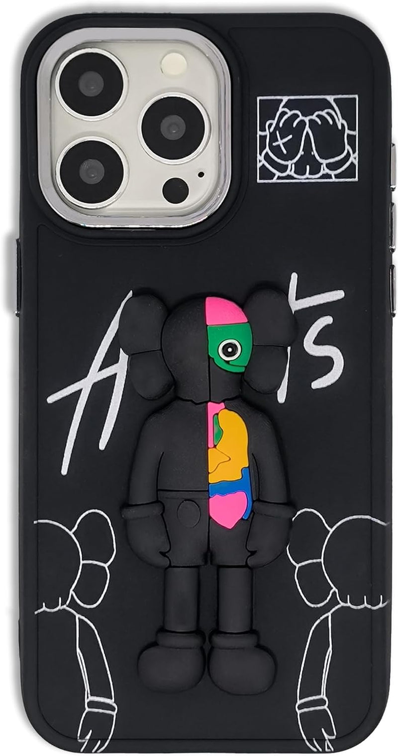 DOWINTIGER Compatible with Iphone 15 Pro Max Case Street Fashion Designer for Boys Men Kids Teen, Cool Anime 3D Cartoon Shockproof TPU Protection Cover Black  DOWINTIGER Black Iphone 13 Pro 