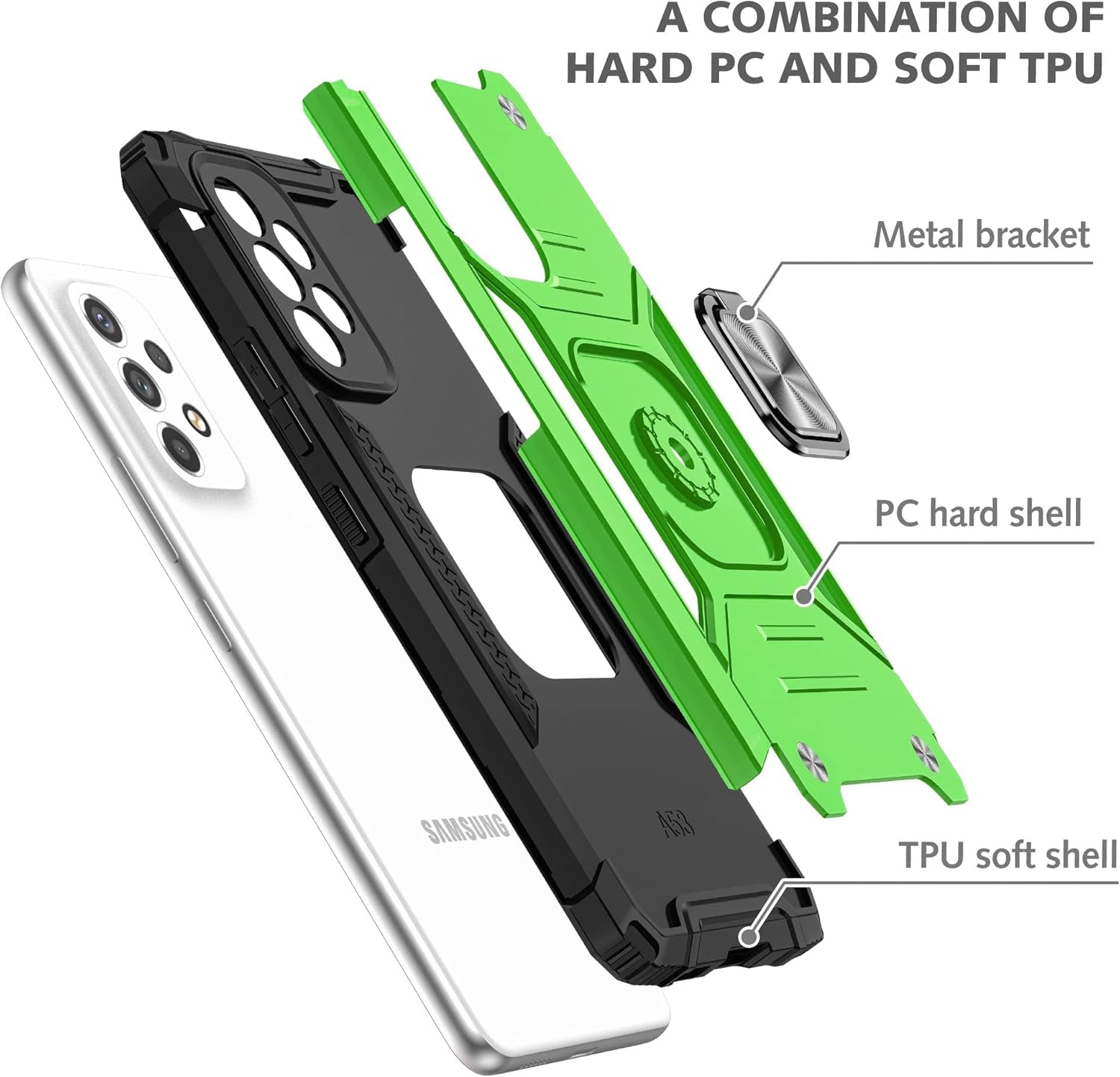 For Samsung A53 5G Case, Galaxy A53 5G Case with HD Screen Protector, 360°Military Grade Rotatable Kickstand (Heavy Duty) Shockproof Protective Fit Cases for Samsung Galaxy A53 5G (Green)