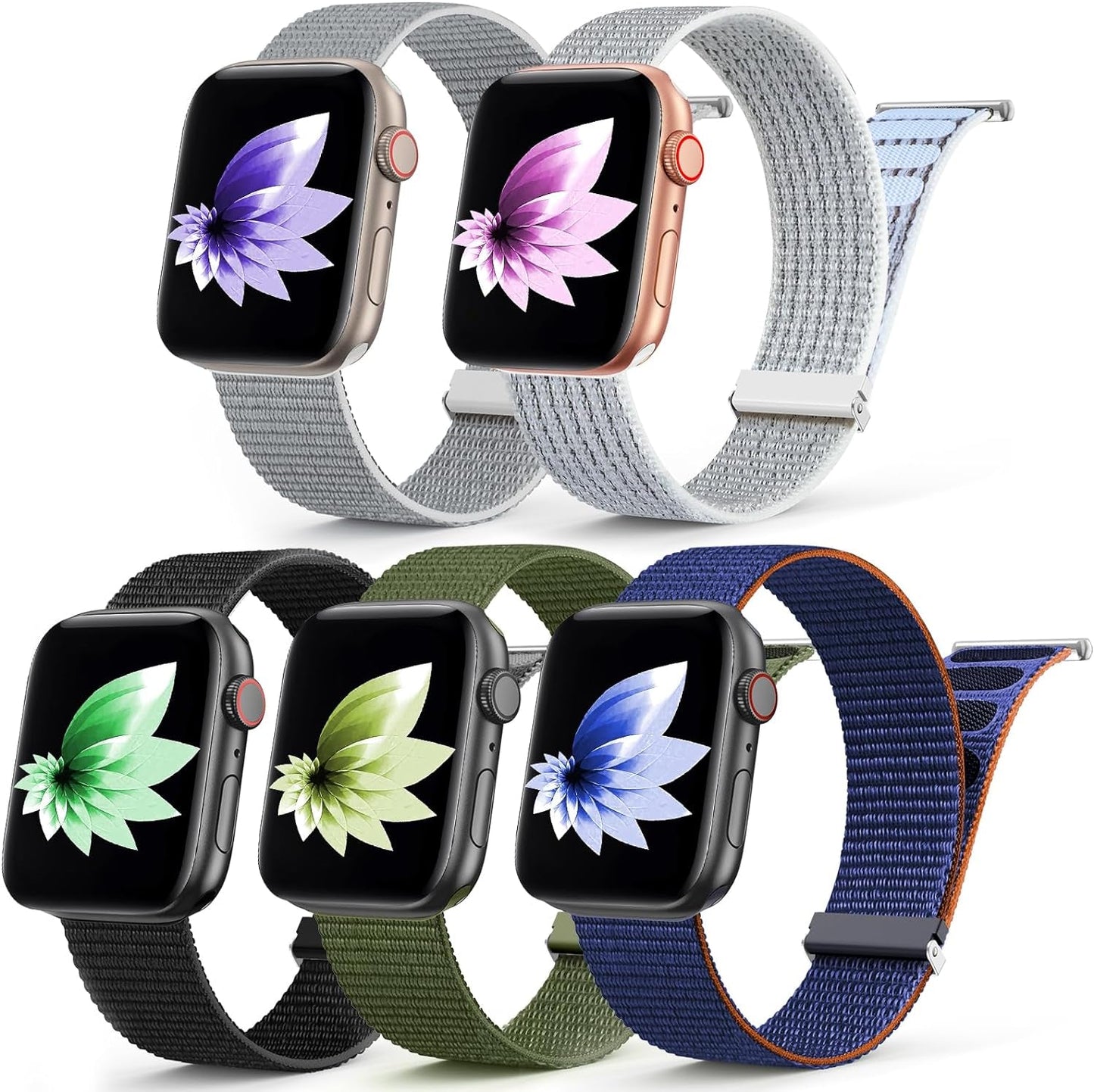 5 Pack Nylon Sport Loop Band Compatible with Apple Watch Bands 38Mm 40Mm 41Mm 42Mm 44Mm 45Mm 49Mm,Adjustable Braided Wristband Stretchy Strap for Iwatch Serie 9 Ultra SE2 SE 8 7 6 5 4 3 2 1 Gray Men