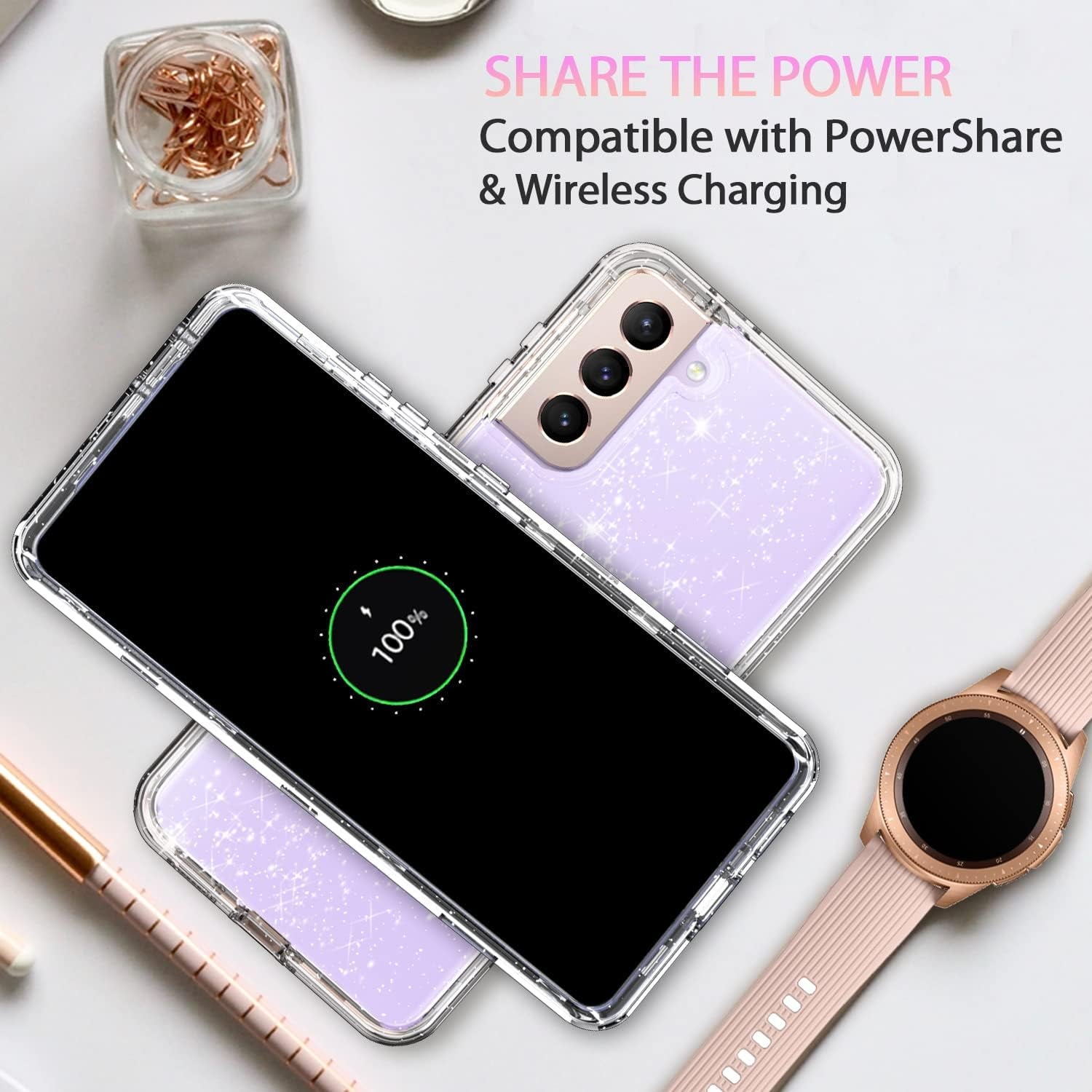 Coolwee Crystal Glitter Full Protective Case for Galaxy S22 plus - Heavy Duty Hybrid, Shockproof, Transparent, Bling Sparkle