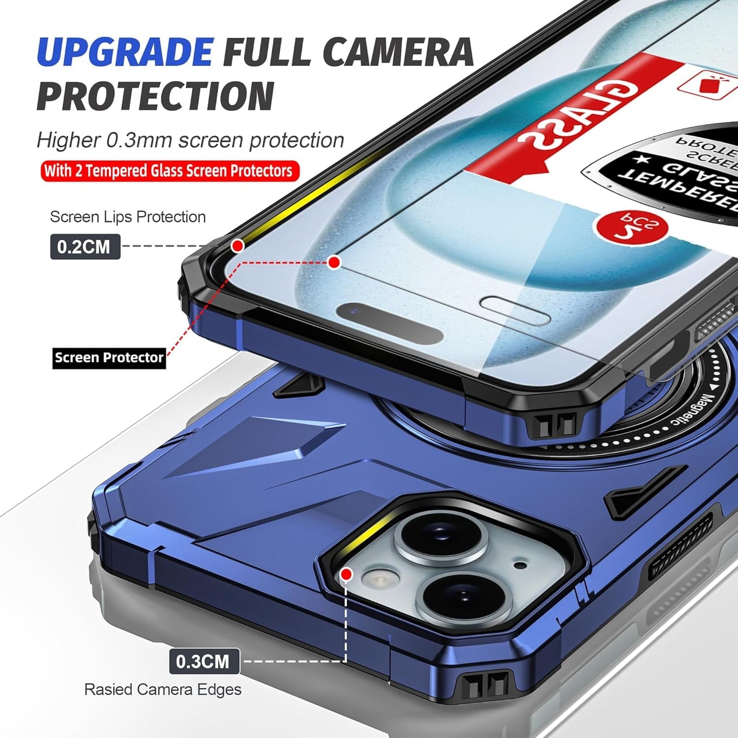 For Magnetic Iphone 15 plus Case Compatible with Magsafe Iphone 15 plus Case with 2 Screen Protector Iphone 15 plus Case with Magnetic Stand Ring Iphone 15Plus Case Shockproof Protection Black