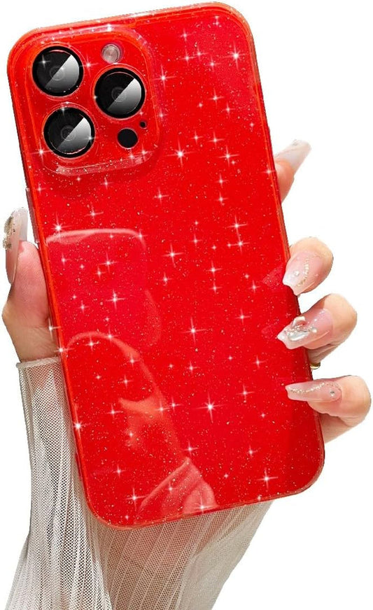 Hocase for Iphone 14 Pro Max Case, [With Camera Lens Protectors] Cute Bling Slim Fit Shockproof Soft TPU Rubber Bumper Protective Phone Case with Sparkly Glitters for Women & Girls - Red  Hocase   