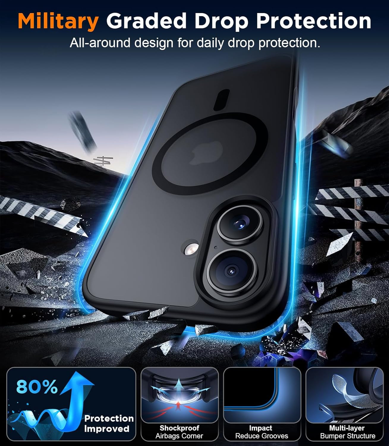 Red2Fire Designed for Iphone 17 Case Magnetic, (Compatible with Magsafe) (Military Grade Drop Protection) Translucent Matte Shockproof Phone Case for Iphone 17 6.3"-Black