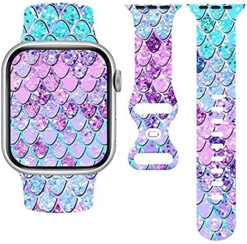 Fish Scales Watch Band Compatible with Apple Watch, Iwatch Bands All Series Soft Silicone Strap Adjustable Replacement