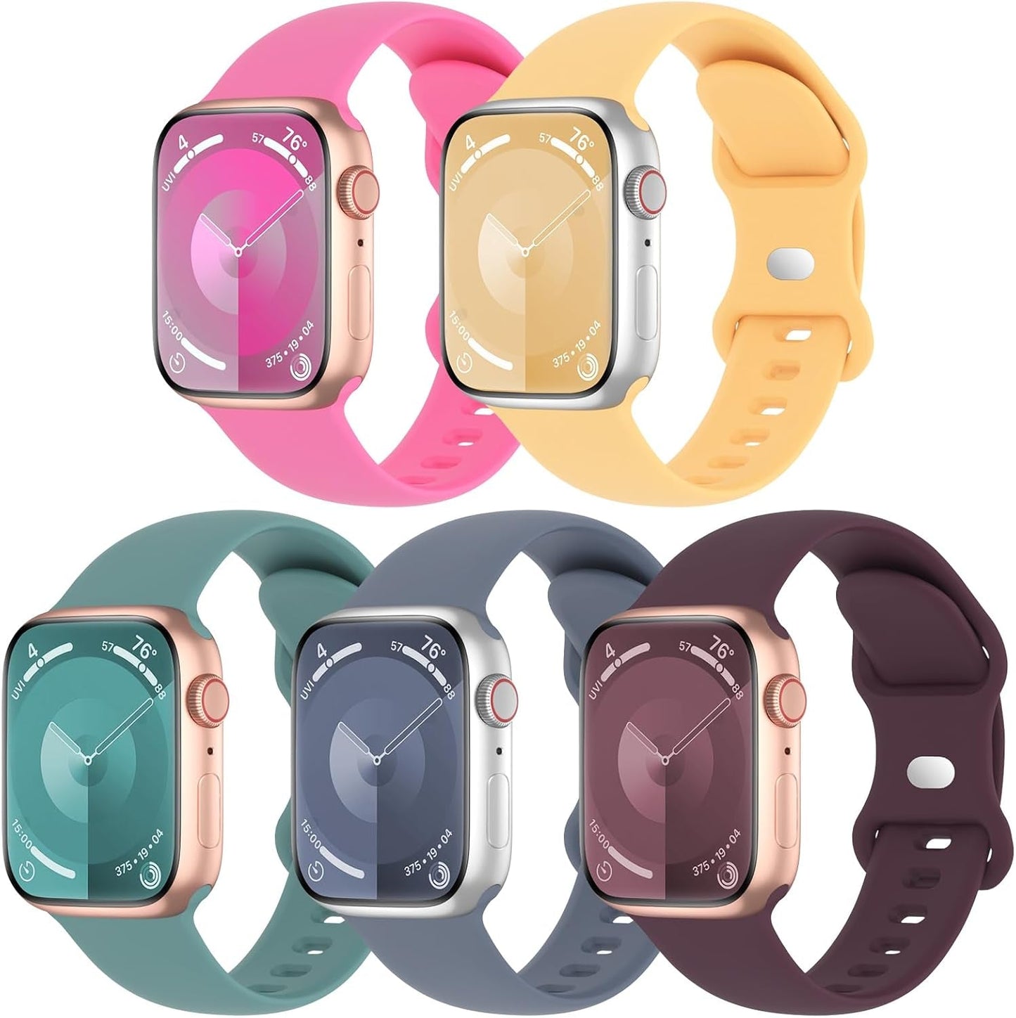 5 Pack Sport Silicone Bands Compatible with Apple Watch Band 38Mm 40Mm 41Mm 42Mm 44Mm 45Mm 49Mm, Soft Waterproof Strap Wristbands for Iwatch Ultra/2 Series 9/8/SE/7/6/5/4/3/2/1 Women Men