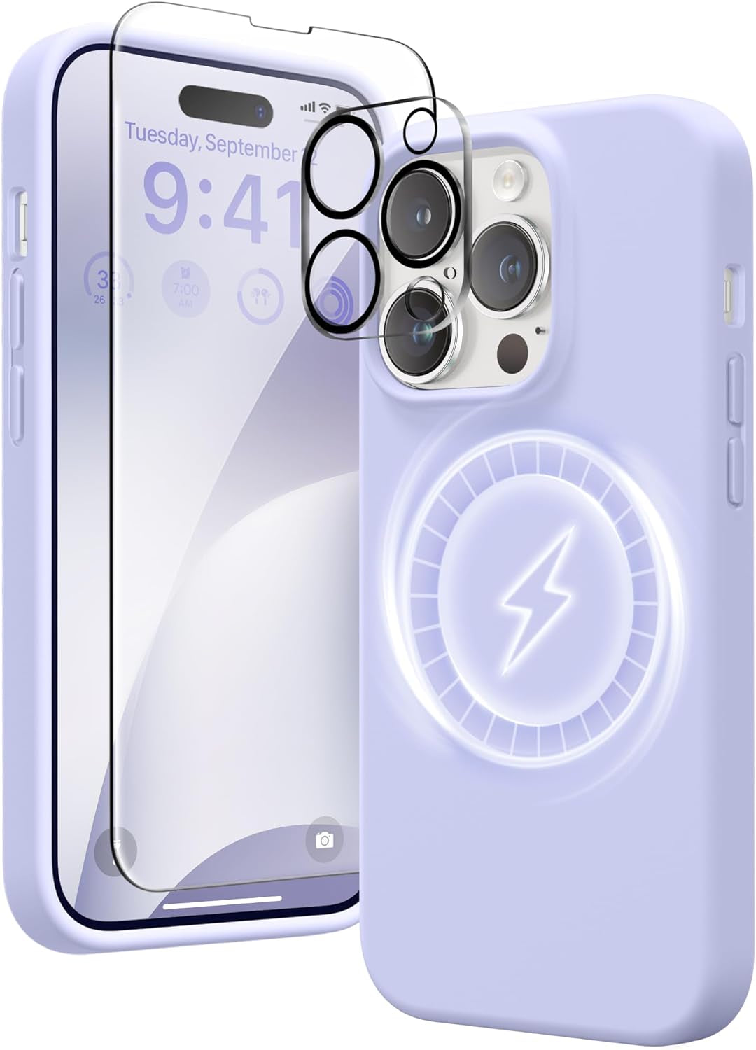 GONEZ for Iphone 14 Pro Max Case Silicone, Compatible with Magsafe, with 2X Screen Protector + 2X Camera Lens Protector, Liquid Silicone Shockproof Protective Iphone 14 Promax Case, Blue  GONEZ Lilac  