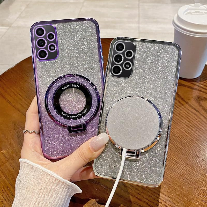 For Galaxy A53 5G Case Magnetic [Compatible with Magsafe] Wireless Glitter Sparkly Plated Kickstand Holder Shockproof Camera Lens Protector Phone Cover Case for Samsung Galaxy A53 5G-Pink