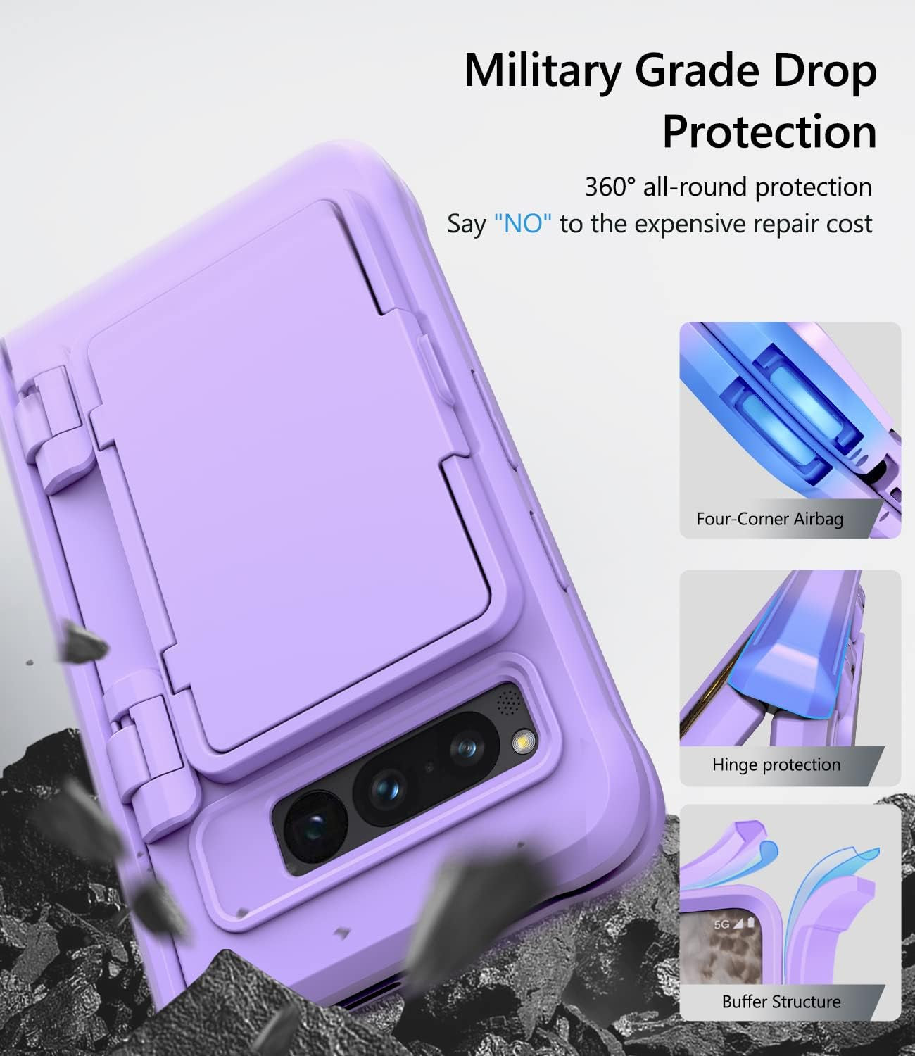 Vihibii for Google Pixel Fold Wallet Case with Card Holder (4 Cards) & Hinge Protection & Screen Protector, Military Grade Drop Protection Hard Back & TPU Edge Wallet Phone Case for Pixel Fold, Purple  Vihibii   