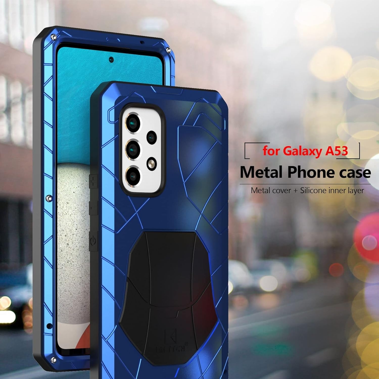 For Galaxy A53 5G Metal Case,A53 5G Heavy Duty Protective Case,Hard Cover Armor Silicone Rugged Bumper Shockproof Defender Rubber for Samsung Galaxy A53 5G 2022 (Blue)