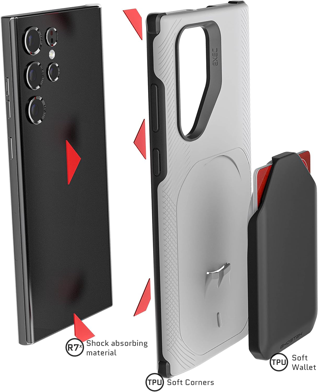 Ghostek EXEC Galaxy S22 plus Case Wallet Card Holder Works with Magnetic Car Vent Mounts Easily Detachable for Wireless Charging Phone Covers Designed for 2022 Samsung Galaxy S22+ 5G (6.6 Inch) (Gray)