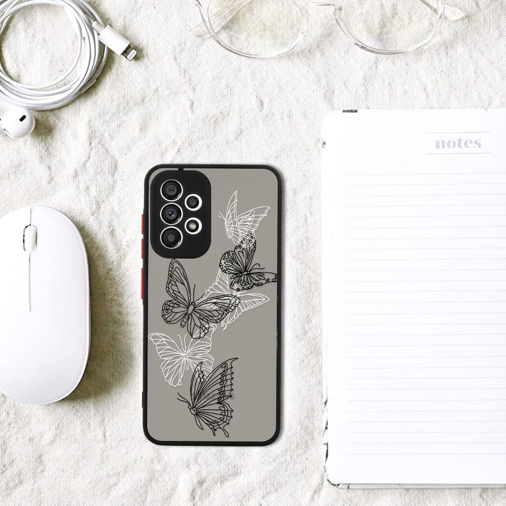 Compatible Samsung Galaxy A53 5G Black White Butterfly Case, Translucent Matte Soft TPU Bumper Case Cute Black and White Butterfly Print Pattern Back Transparent Protective Case 6.5 Inch