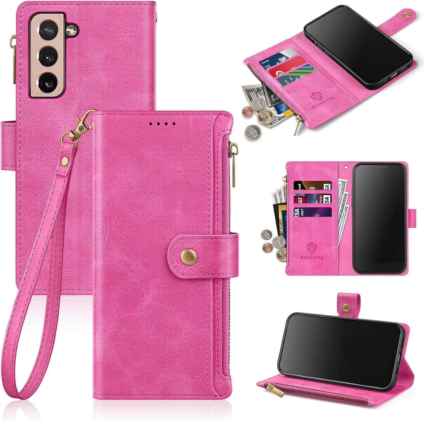 Antsturdy Samsung Galaxy S22+/S22 plus Case Wallet with Card Holder for Women Men,Galaxy S22+/S22 plus Phone Case RFID Blocking PU Leather Flip Cover with Strap Zipper Credit Card Slots,Light Purple