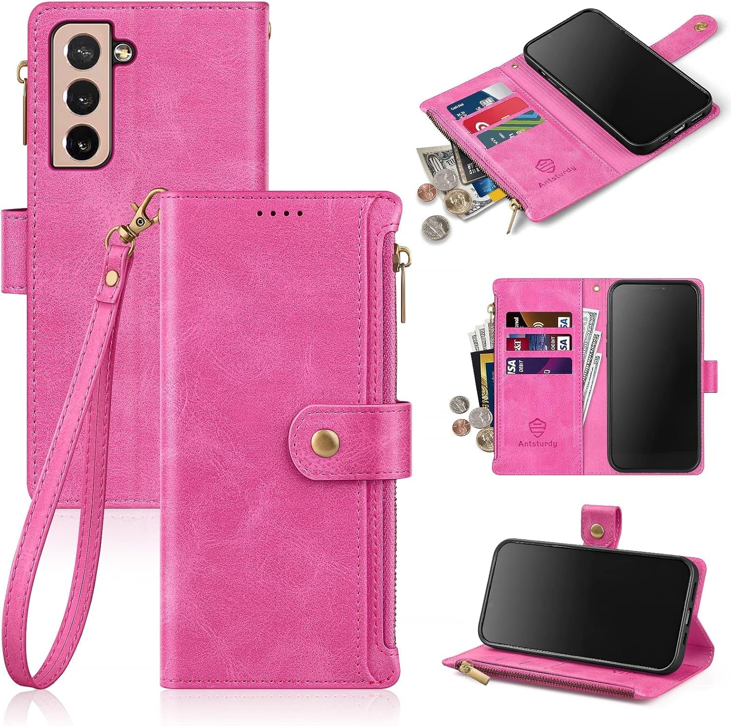 Antsturdy Samsung Galaxy S22+/S22 plus Case Wallet with Card Holder for Women Men,Galaxy S22+/S22 plus Phone Case RFID Blocking PU Leather Flip Cover with Strap Zipper Credit Card Slots,Light Purple