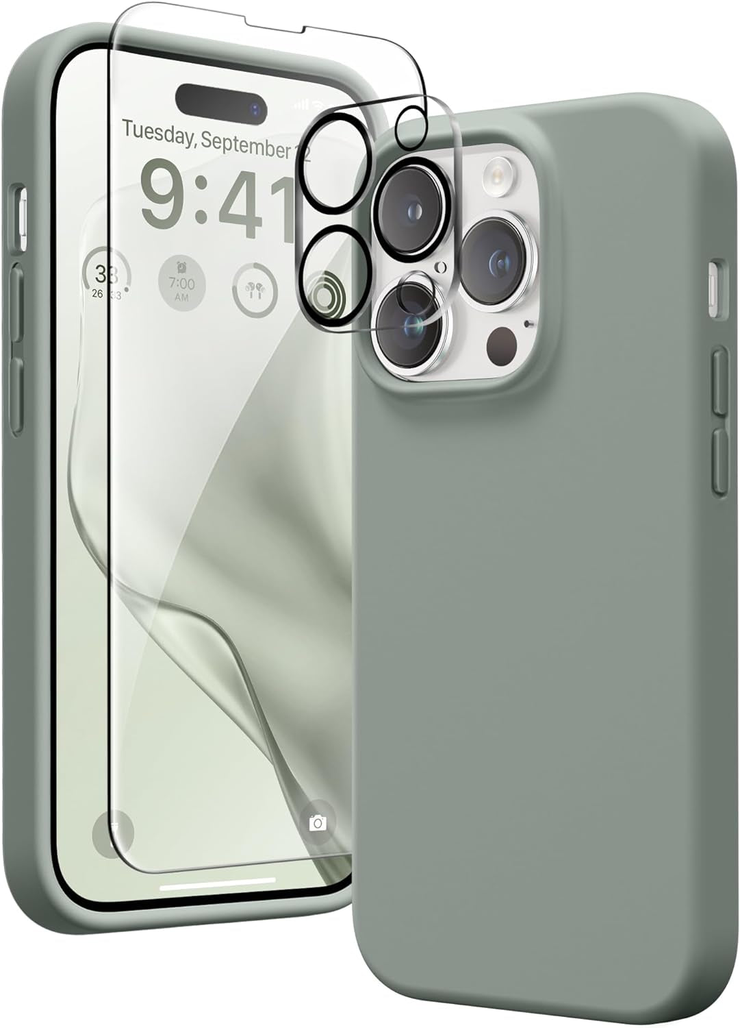 GONEZ for Iphone 14 Pro Case, with 2 Pack Screen Protector + 2 Pack Camera Lens Protector, Soft Anti-Scratch Microfiber Lining, Shockproof Protective Liquid Silicone Phone Cover 6.1'', Blue  GONEZ   