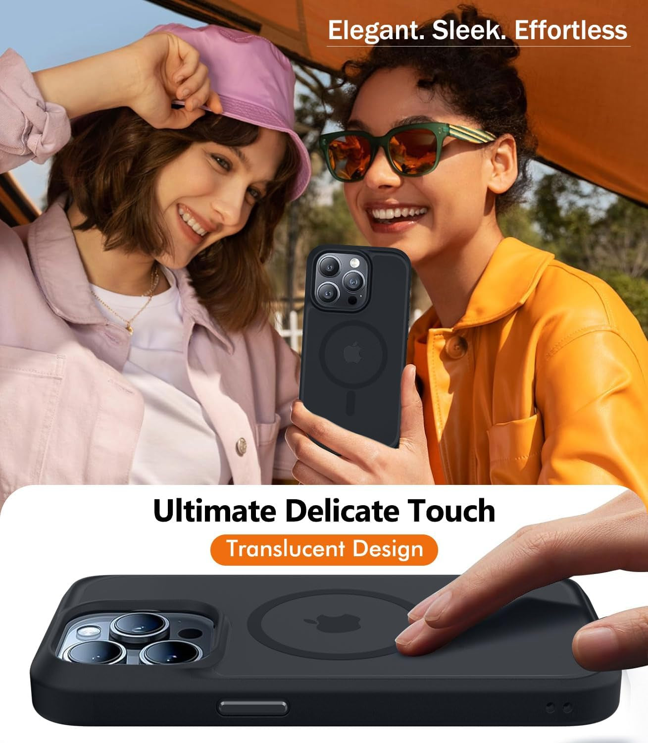 Bosskiss Ultra Strong Magnetic for Iphone 15 Pro Case, [Compatible with Magsafe] [Glass Screen + Camera Protector] Slim Translucent Matte Shockproof Case for Iphone 15 Pro Case 6.1 Inch, Black  BossKiss   