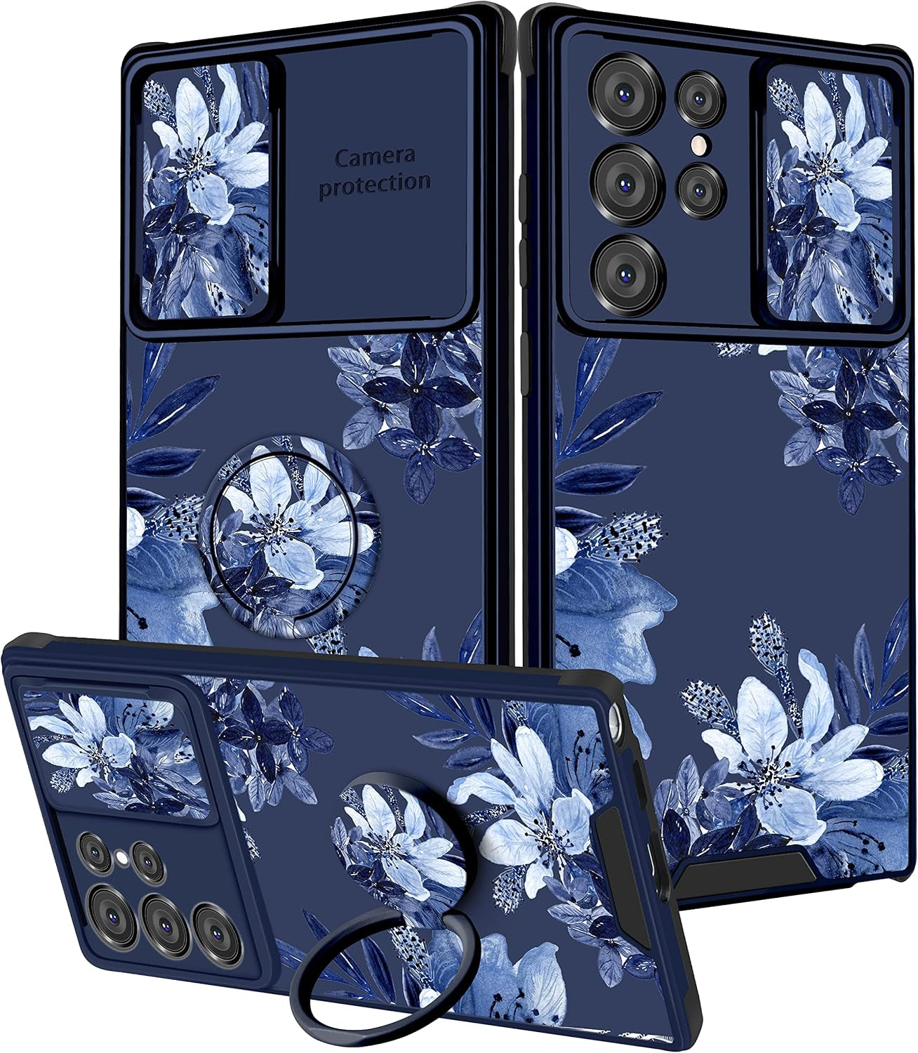 Goocrux (2In1 for Samsung Galaxy S22 Ultra Case Flower Floral for Women Girls Girly Pretty Cute Phone Cover with Slide Camera Cover+Ring Holder Fashion Pattern Unique Design Cases for S22 Ultra 6.8''