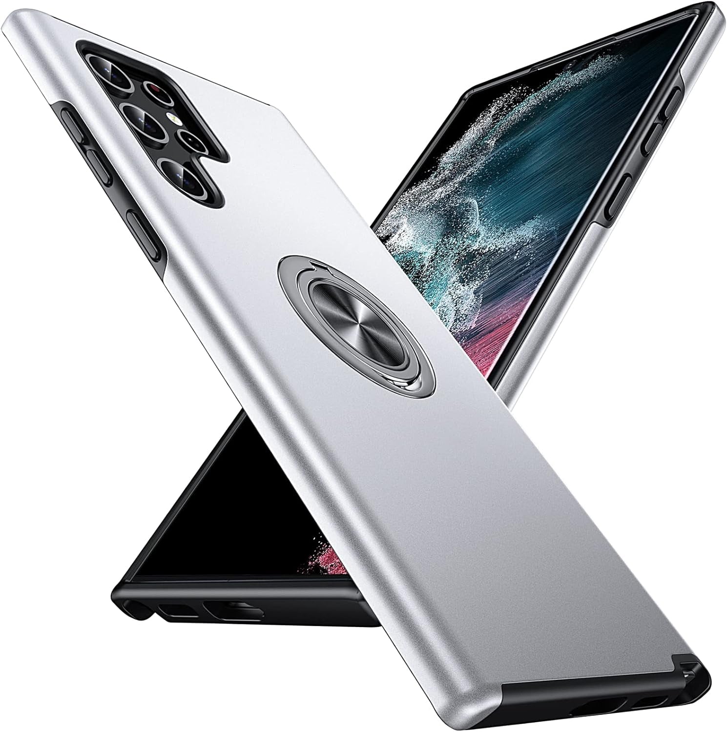 Anqrp Hidden Series Galaxy S22 Ultra Case 5G,[No Fall-Off Kickstand] 360°Metal Ring, 15Ft Military Grade Shockproof Protective Phone Case Designed for Samsung Galaxy S22 Ultra, Black