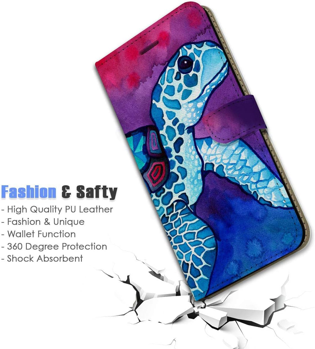 For Samsung A53,For Samsung Galaxy A53 5G, Designed Flip Wallet Phone Case Cover, A20298 Turtle Paint