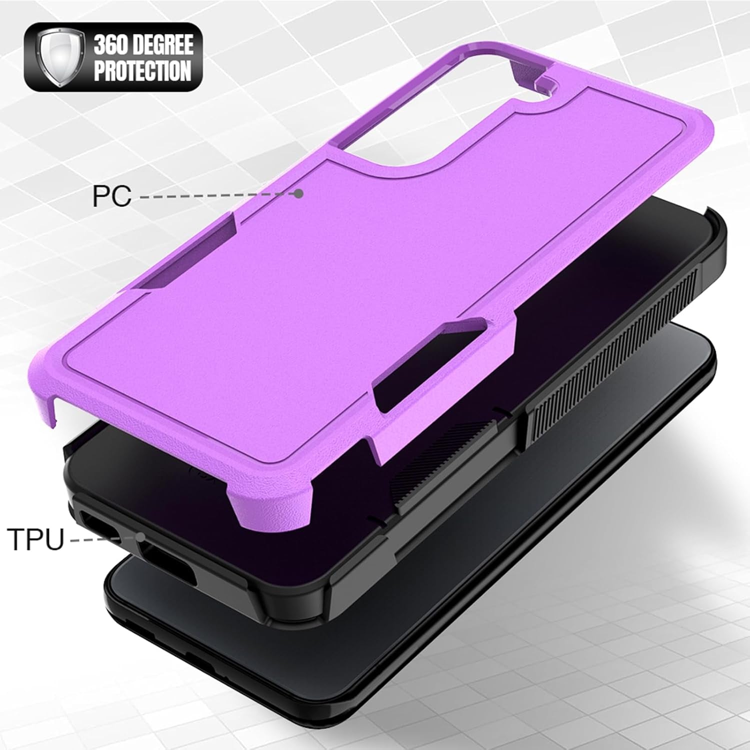 For Samsung Galaxy S22 Case: Dual Layer Protective Heavy Duty Cell Phone Cover Shockproof Rugged with Screen Protector - Military Protection Bumper Tough - Samsung Galaxy S22 5G 2022, 6.1 Inch, Purple