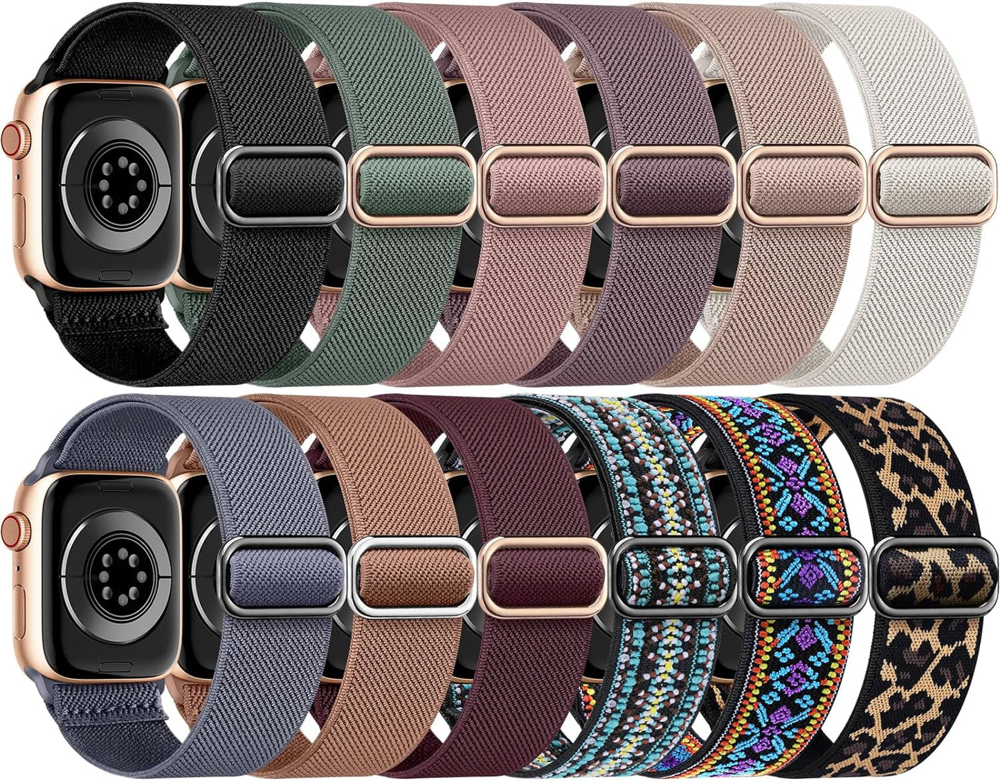 12 Pack Stretchy Nylon Bands Compatible with Apple Watch Band 40Mm 45Mm 44Mm 41Mm 38Mm 49Mm 42Mm for Women Men,Elastic Solo Loop Braided Straps for Iwatch Band Series 9 SE 8 7 6 5 4 3 2 1 Ultra 2/1