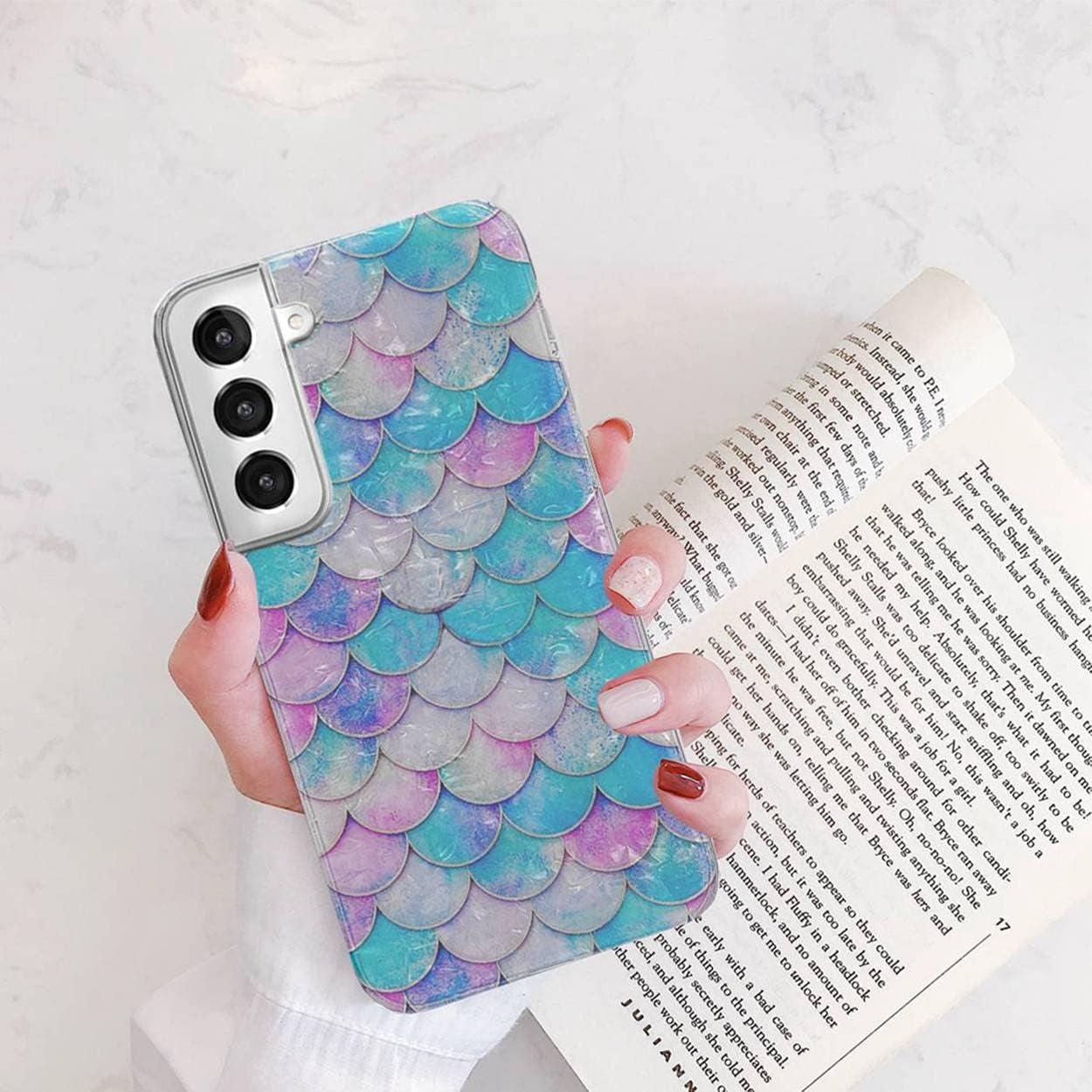 For Samsung Galaxy S22 plus Case for Girl Women Men, Glitter Mother of Pearl Shiny Sparkle Bling Slim Soft TPU Protective Back Phone Case Cover for Galaxy S22+ 6.6,Cute Pink Blue Mermaid Tail