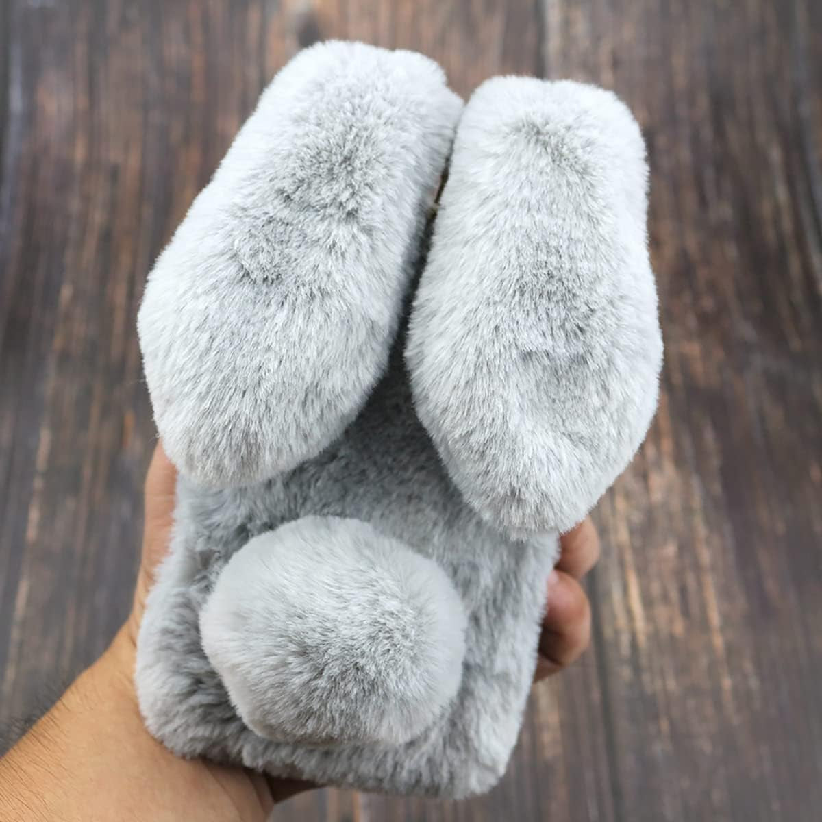 Fluffy Fur Plush Case for Pixel 5 Cute Bunny Furry Girly Cover 3D Animal Fuzzy Protective Case Faux Rabbit Cony Hair Kawaii Toy Fun Women Phone Shell for Pixel 5 Light Grey  Mikikit   