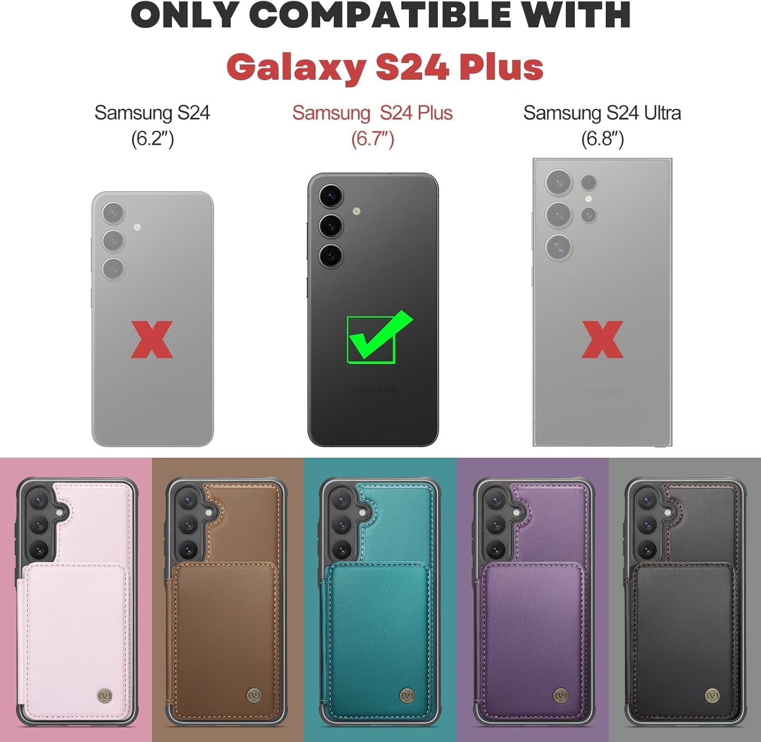 2 in 1 Detachable for Galaxy S24 plus 6.7" Case Wallet with Card Holder, RFID Blocking Kickstand Shockproof Case for Samsung S24+/Plus 5G, Rose Pink