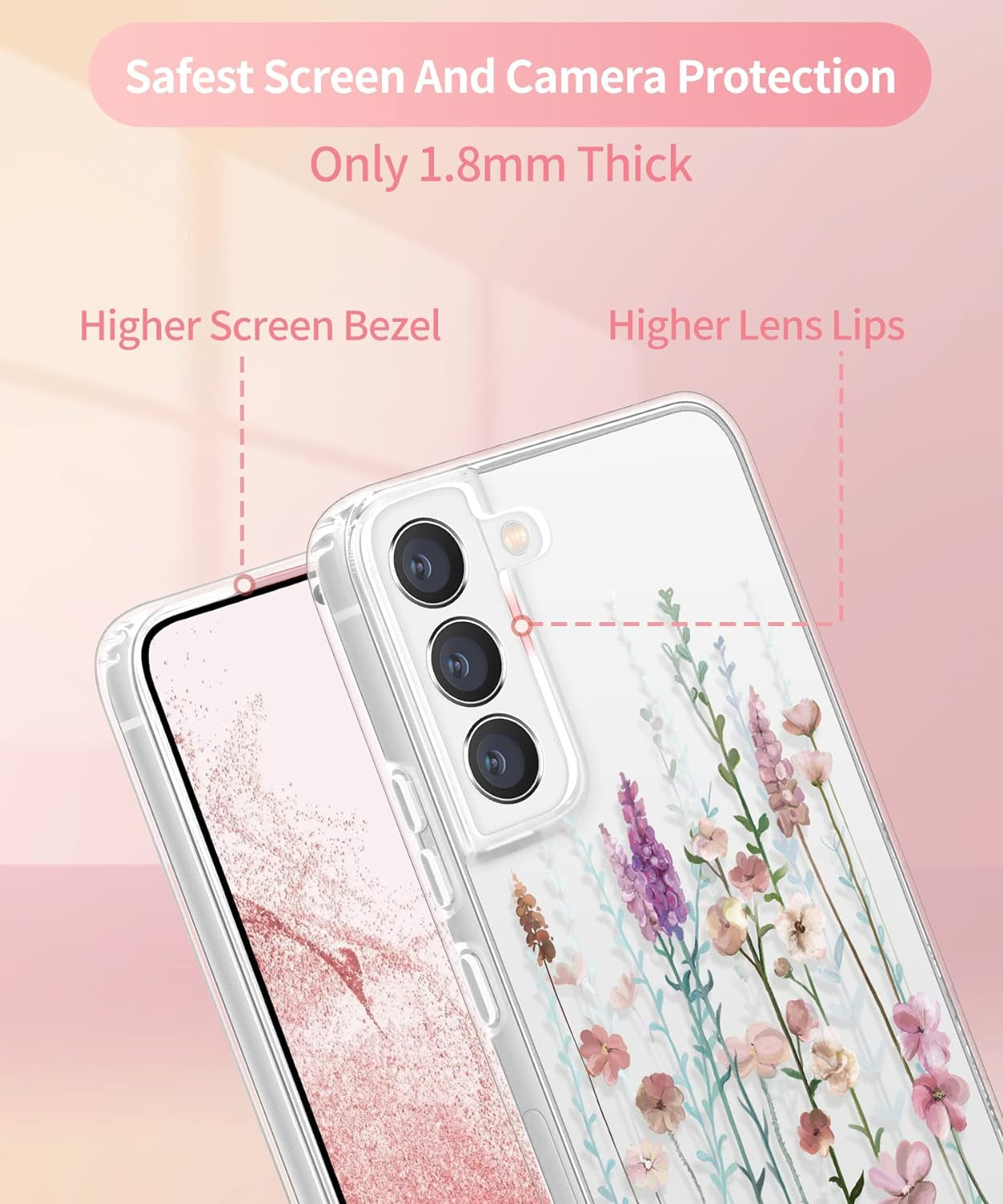 Gronda Case for Samsung Galaxy S22 Cute Floral Design Case for Galaxy S22 anti Yellowing Slim S22 Phone Case for Women, Flowers Blooming