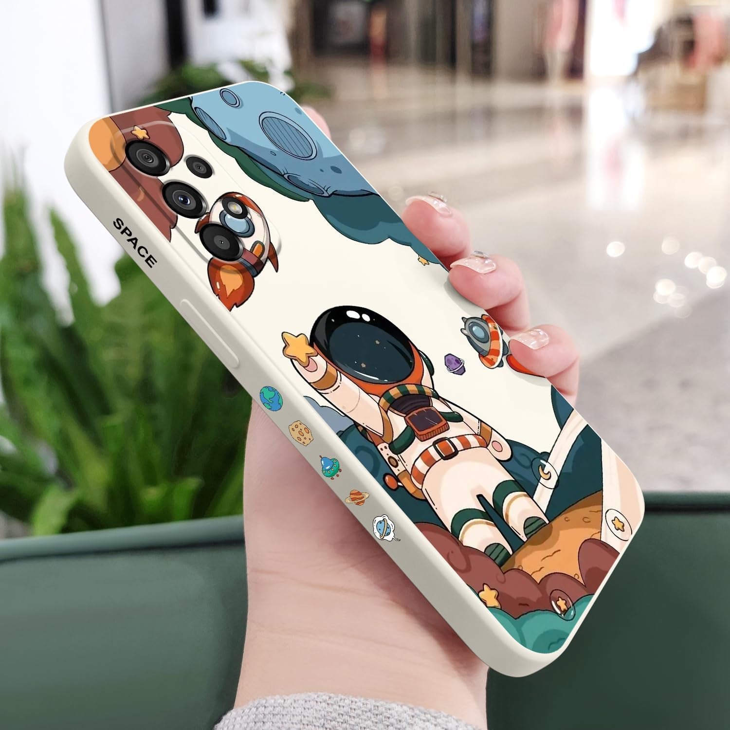 For Samsung Galaxy A53 5G Case Side Creative Design Soft Silicone Drop Protective Flower Case for Samsung A53 5G-Astronaut White